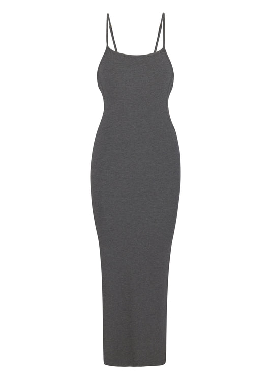 GREY RIBBED MAXI DRESS